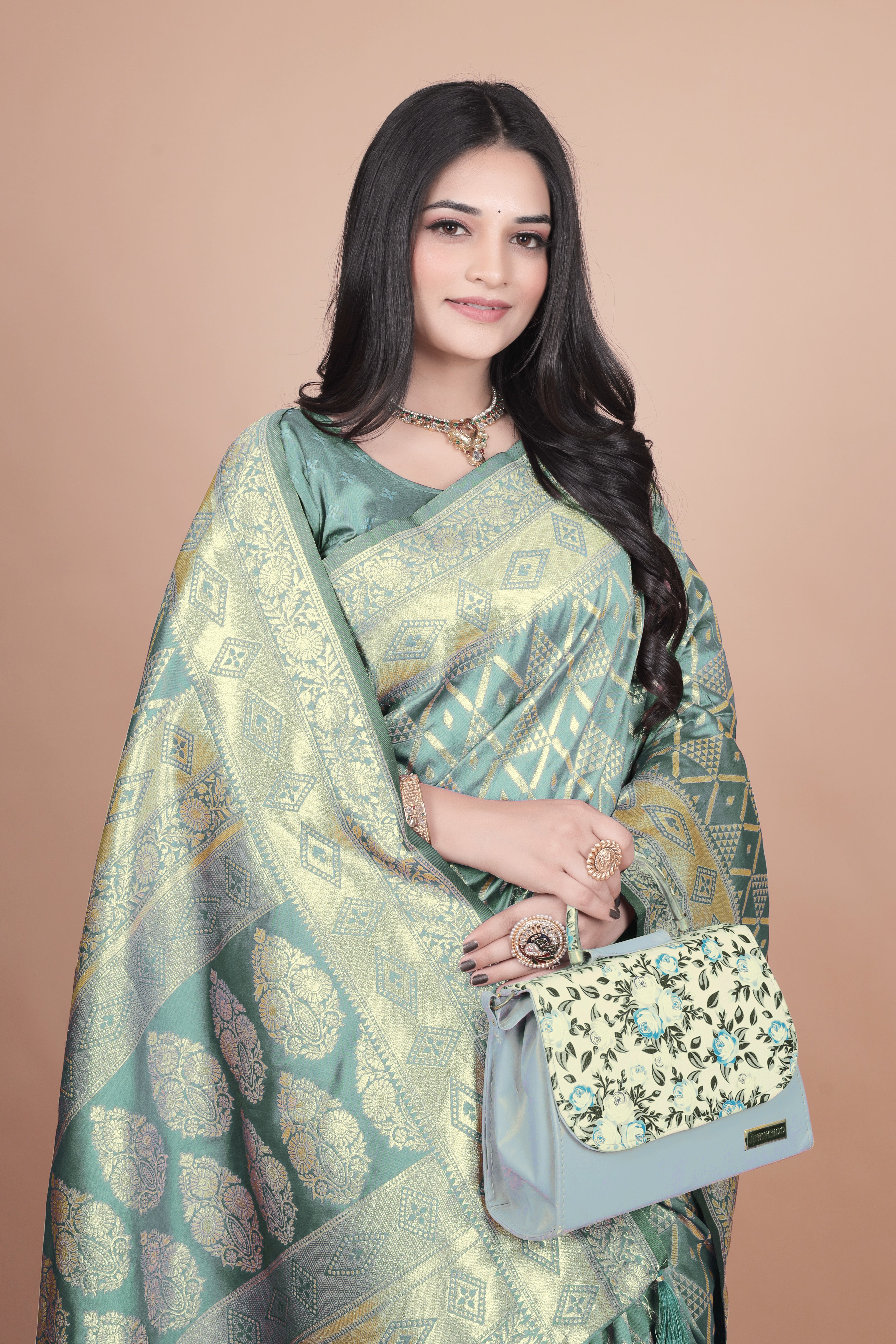 Mauve Banarasi Silk Saree with Silver Zari Elegance With 4 color option